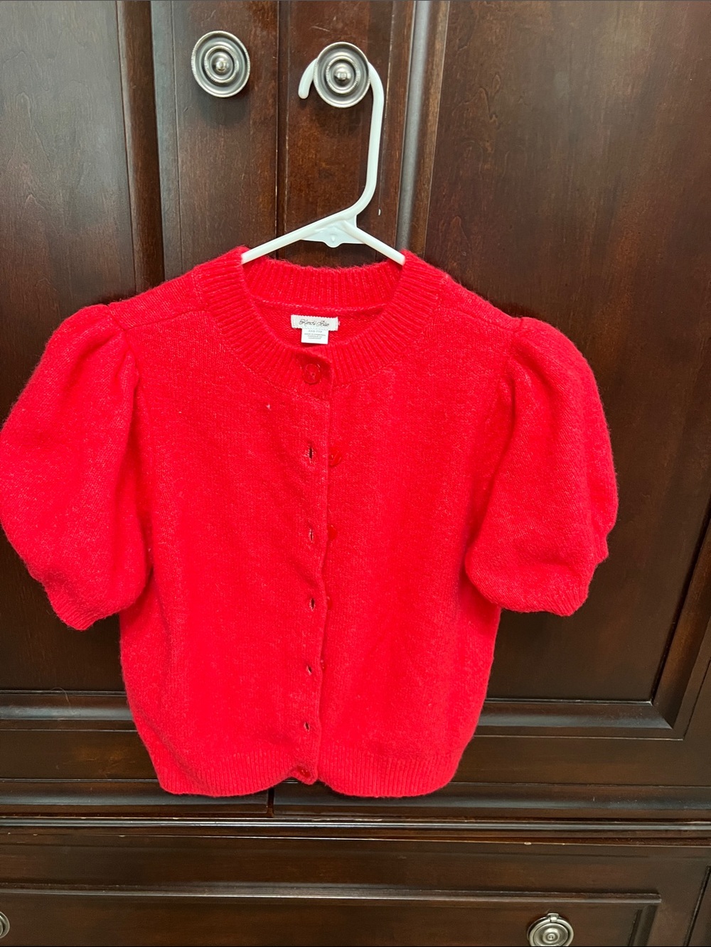 Kimchi Blue Red Puff Sleeve Button-Up Cardigan